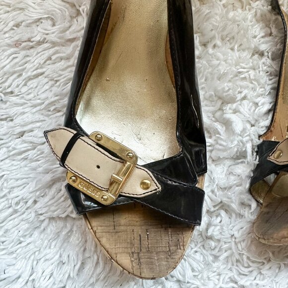 GUESS by MARCIANO Wedge Cork Open Toe Slingback | Brown | Size 8 - Picture 3 of 4